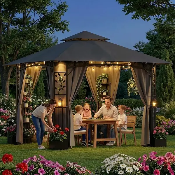 Garten Pavillon mit 4 Pflanzkübeln Spalier – UV 50+