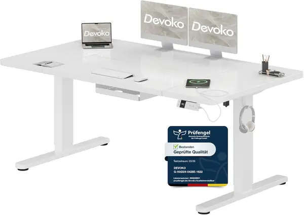 Höhenverstellbarer Schreibtisch 160x80cm mit Typ-C