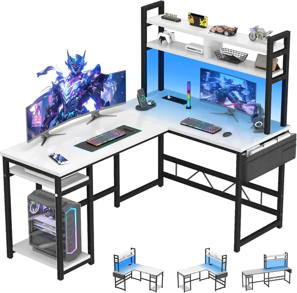 Schreibtisch l Form Gaming Tisch mit LED,155 x 100…