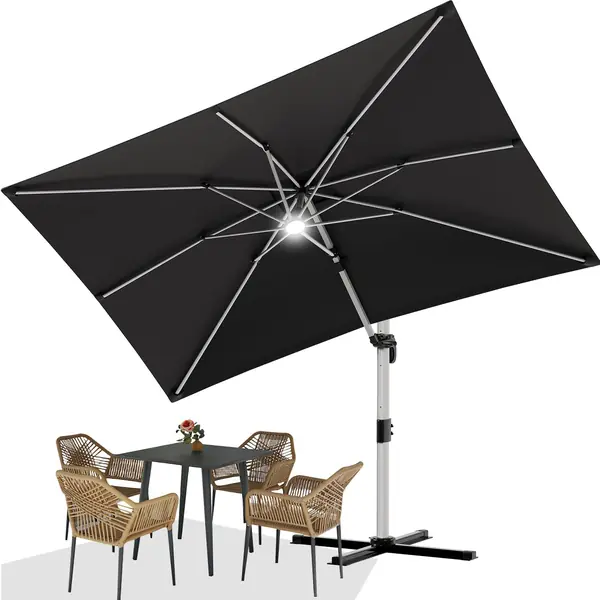 Sonnenschirm Balkon 300x400x260 cm Alu Ampelschirm mit LED